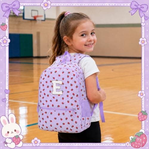 I IHAYNER Initial Kids Backpack for Girls, Lightweight Preschool Elementary Backpack, Girl Bookbag for School Travel Daycare, Purple-e, S — view 4