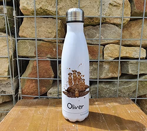 Meerkat Insulated Bottle Personalised - Gift for Safari Animal Lover - Personalised Zoo wild animal Thermal Flask - Stainless Steel Water Bottle (Oliver) — view 3