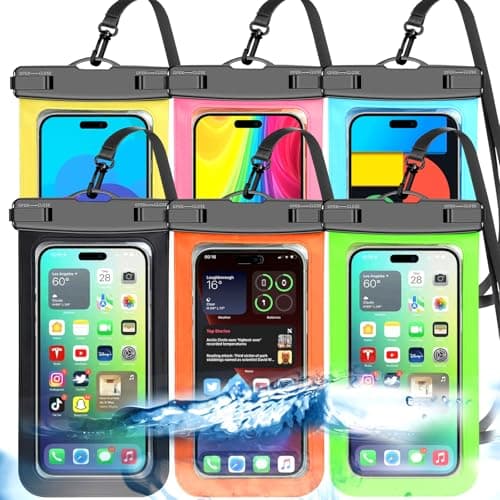 Up to 8.3" 6 Pack Multicolor Universal Waterproof Phone Pouch, Phone Waterproof Case Dry Bag (Protection Level: IP68) Outdoor for Apple iPhone,Samsung,and More,Black,Blue,Pink,Orange,Yellow,Green