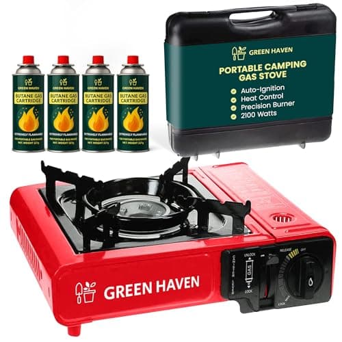 Green Haven Camping Stove Portable | Gas Cooker, Case & 4 Canisters