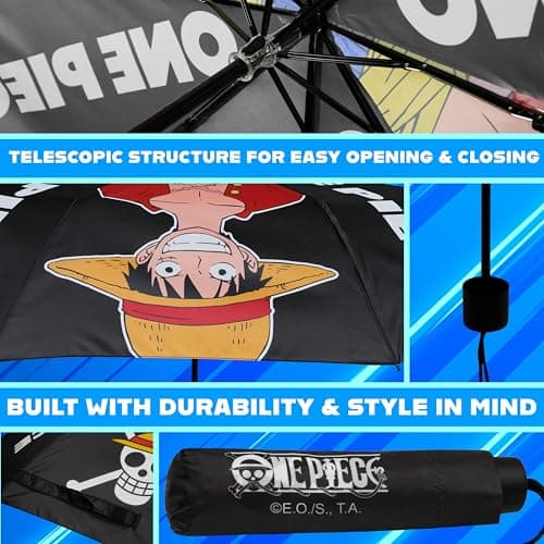 Get Trend One Piece Umbrella Kids Teens Foldable Compact Umbrella School Travel Anime Manual Windproof Adults Travel Gifts (Black One Piece) — view 4