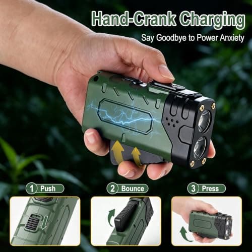 BORUIT USB C Rechargeable & Hand Crank Flashlight, 3 Modes, Digital Display — view 4