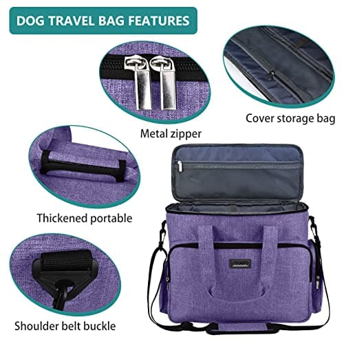 BAGLHER Dog Travel Bag, Airline Approved Pet Tote Organizer with Multi-Function Pockets, 2 X Food Storage Containers and 2 X Collapsible Dog Bowls, Perfect Weekend Pet Travel Set for Dog, Cat — view 4