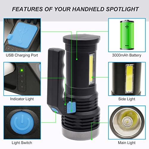 Lookka LED Torch USB Rechargeable, Super Bright Lantern Light with Handle and COB Work Light, 4 Modes Waterproof Searchlight for Camping, Hiking, Home,Farm,Hunting and More (a) — view 3
