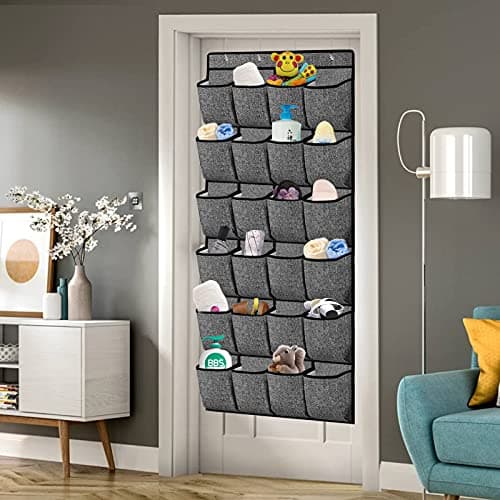 VERONLY Hanging Shoe Rack Storage Over Door Organiser - Hanger Storage Holder Bag Wall Mounted with 24 Large Pockets & 4 Wide Hooks for Closet, Slippers, Men Sneakers, Kids Sports Shoes (Black) — view 2