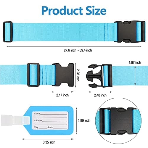 Aulese 4 Pack Luggage Straps, Adjustable Suitcase Straps with Luggage Labels, Easy to Spot Luggage Straps for Suitcases, Travel Accessories Band Luggage Belt for Baggage (4 Colours) — view 3