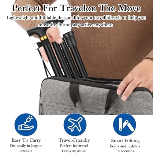 Walking Stick - Folding Walking Sticks for Women & Men, Lightweight Collapsible Walking Stick, Ideal for Arthritis, Heavy Duty, Adjustable Foldable Walking Sticks for Travel Use (Red) — view 4