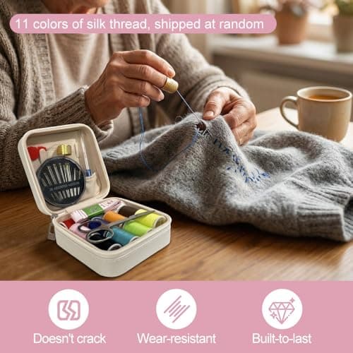 Portable Sewing Kit for Adults, Travel Sewing Supplies with Needles, Colorful Thread, Scissors, Thimble & Mini Sewing-Box for Home & Travel Emergency — view 6