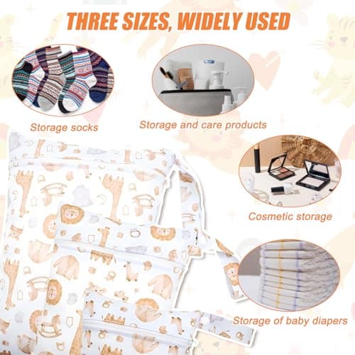 3 PCS Dinosaur Pattern Nappy Bags,Reusable Nappy Bag Organiser Baby Items, Travel Laundry Bag, Wet Bag for Swimming, Waterproof Wet Dry Bags for Travel, Beach, Camping, Swimming, Gym (Lion) — view 4