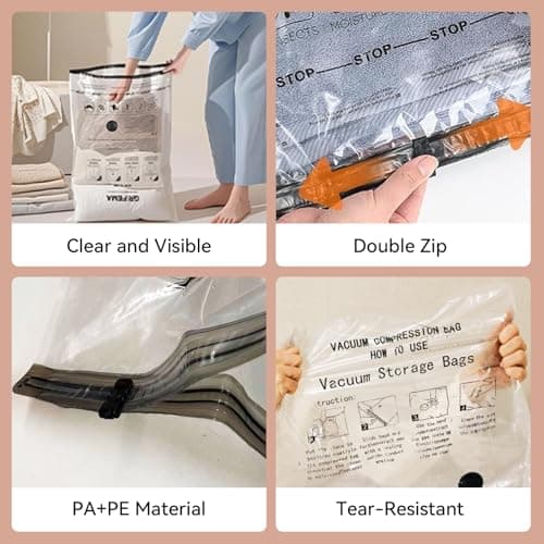 Vacuum Storage Bags,15 Pack Reusable Space Saver Bags with Wireless Electric Air Pump,Double Zip & Airtight Valve,Vacuum Pack Bags for Clothes,Travel,Luggage and Suitcase Storage — view 5
