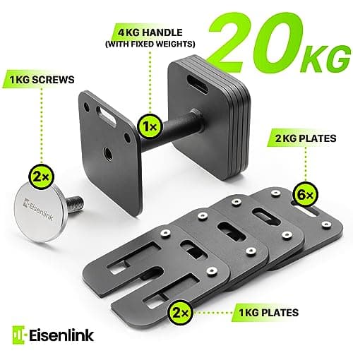 Eisenlink Adjustable Dumbbell 4-20kg Weight Set - Adjustable Dumbbell Set with Anti-slip Handle 2kg Increments Innovative Easy Safe Locking Mechanism for Home Gym Fitness (1×20kg) — view 3