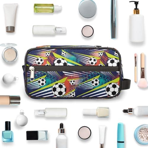 Travel Toiletry Bag for Boys Kids - Waterproof Hanging Dopp Kit for Men, Shaving Bag with Large Capacity for Bathroom, Sports, Shower (Football) — view 4