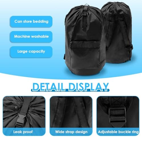 NIHUIFDPY Laundry Backpack, Travel Laundry Bag with Adjustable Straps and Pocket, Waterproof Oxford Dirty Wet Clothes Bag with Drawstring for Gym Swimsuit Workout Yoga Beach Pool — view 4