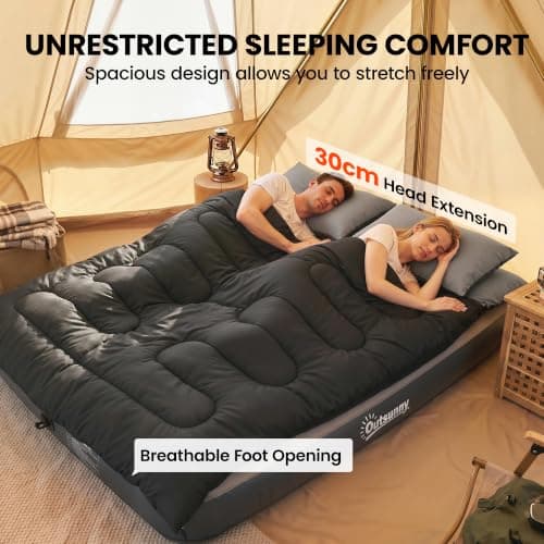 Outsunny Double Sleeping Bag with 2 Pillows 220 x 160 cm Black — view 5