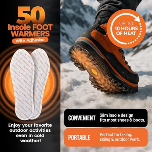 Insole Foot Warmers for Feet – 25 Pairs (50 Warmers) | 10+ Hour Air-Activated Foot Warmers Disposable | TSA Approved Insole Warmers for Boots & Shoes | Thin Adhesive Feet Warmers for Outdoor Use — view 2