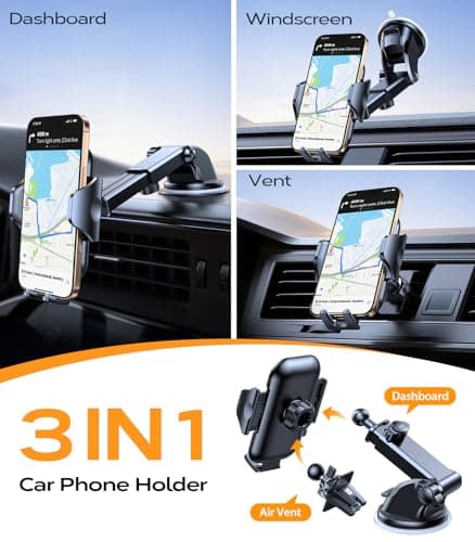 2025 BEST [Rally Racing-Grade] Car Phone Holder for Cars [95+LBS Strongest Suction] 3In 1 Dashboard Windscreen Vent Mobile Phone Holder for Car [Big phone & Thick Case Friendly] for iPhone Samsung — view 2