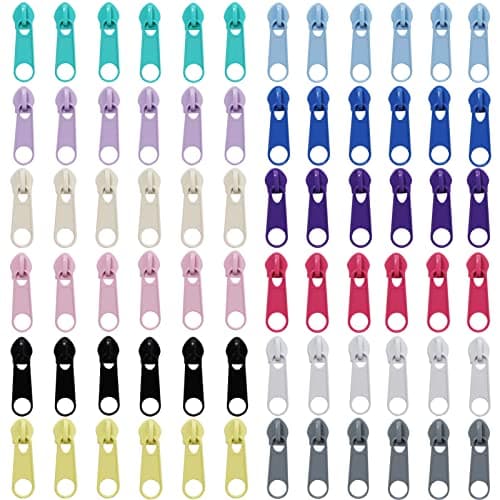 DOITEM 72Pcs Zipper Repair Kit Zipper Replacement 5# Zip Pull Rescue Kit for Clothing Jackets Purses Luggage Backpacks (12 Colors)