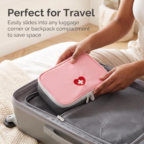 Fansoftiks Pink Mini First Aid Kit,Portable Emergency Organizer for Travel, Hiking and Car,Compact Outdoor Medical Bag, Water-Resistant Medicine Case for Home/Camping,Essential Safety Supplies — view 5