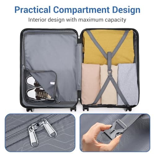 Kono Medium Suitcase with TSA Lock, Lightweight Hard Shell Checked Luggage — view 6