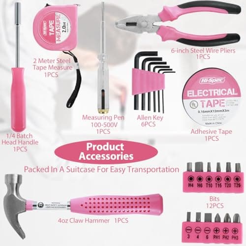 24 Pcs Home Repair Tool Kit General Household Hand Toolbox Set with Storage Case DIY Tools Hammer and Allen Key Set with Electrical Tape Screwdriver Test Pen Plier Bits for Men Women & Beginner — view 2