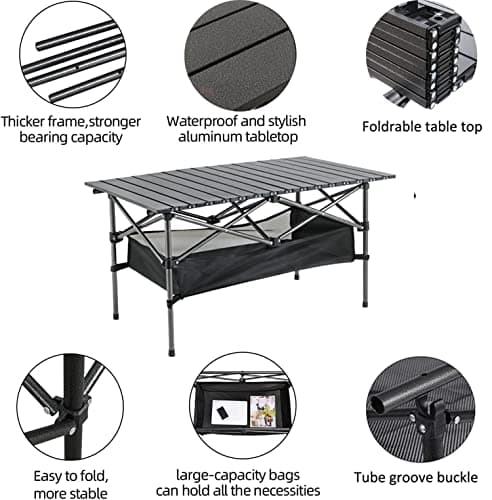 ROMIOR Foldable Camping Table, Alloy Steel Roll-up Picnic Table with Large Storage and Carrying Bag for Outdoor Picnic, Camping, BBQ, Party, Backyard, Beach (table/95x55x60cm) — view 4