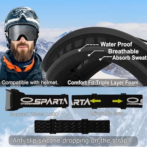 OUTDOORSPARTA Adult ski goggles (3. Black Frame, Full Lens Mirrored Silver) — view 3