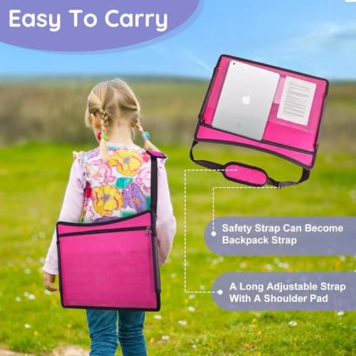 INFANZIA Kids Travel Tray for Car - Car Seat Tray with Markers for Kids Travel, Road Trip Essentials - Carseat Table for Roadtrip Activities - Must Have Toddler Lap Desk Organizer for Airplane (Pink) — view 4