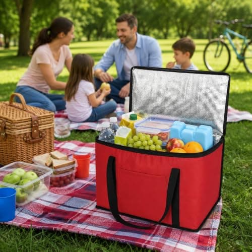 1ABOVE 30L Soft Cooler Bag Box - Insulated Portable Lightweight Keeps Food Drinks Cool - Cooling Delivery Bag for Beach Camping BBQ Shopping Fishing Picnic Lunch Outdoor Travel(RED) — view 4