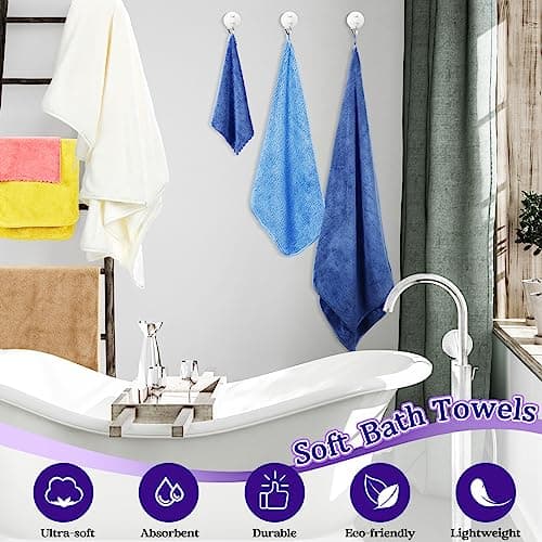 24 Pcs Bathroom Towel Set Bath Towels Bulk Include Hand Towels Washcloths Bath Towels Set Microfiber Coral Velvet Absorbent Towels for Bath Fitness, Bathroom, Sports, Yoga, Travel (Multicolor) — view 5
