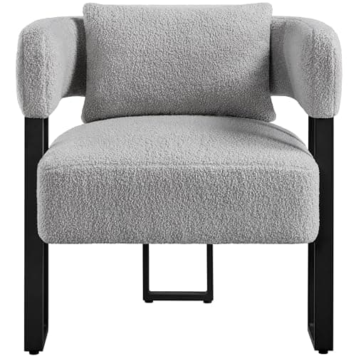 costoffs Modern Tub Chair, Boucle Fabric Armchair with Lumbar Pillow, Grey