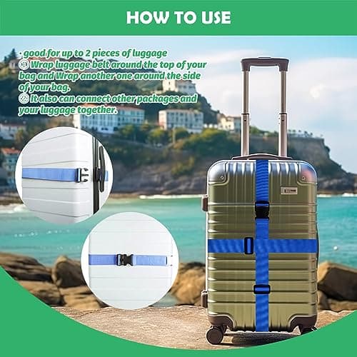 Yauhar 6Pcs Travel Suitcase Accessories Set Contains Silicone Luggage Bag Tags and Luggage Straps and Detachable Handle Covers, Wide Adjustable Packing Belt for Women Men (Blue) — view 3