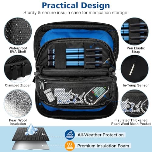 Insulin Cooler Travel Case, Rodukee Diabetes Medication Insulated Cold Pack with Digital Temp Display, Insulin Pen Case with 2 Reusable Ice Packs, Insulated PU Medicine Cool Bag for Daily Life Trip — view 2