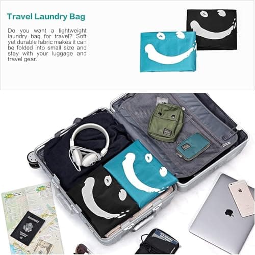 CJWLKJ 2-Pack XL Travel Laundry Bag, Machine Washable Dirty Clothes Organizer, Large Enough to Hold 4 Loads of Laundry, Easy Fit a Laundry Hamper or Basket (Black+Sky Blue) — view 6