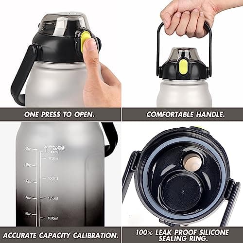 GXCROR Water Bottle 2L with Straw, 100% Leakproof Water Bottle, BPA Free Water bottle, Anti Rupture Drinking bottle for Daily use, Fitness and Outdoor Activities, Black — view 2