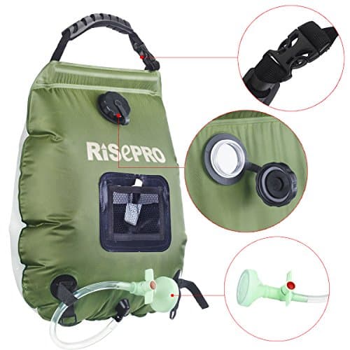 RISEPRO Solar Shower Bag 5 gallons/20L Solar Heating Premium Camping Shower Bag Hot Water with Temperature 45°C Removable Hose on/off Switchable Shower Head Hiking Climbing Summer Shower. — view 4
