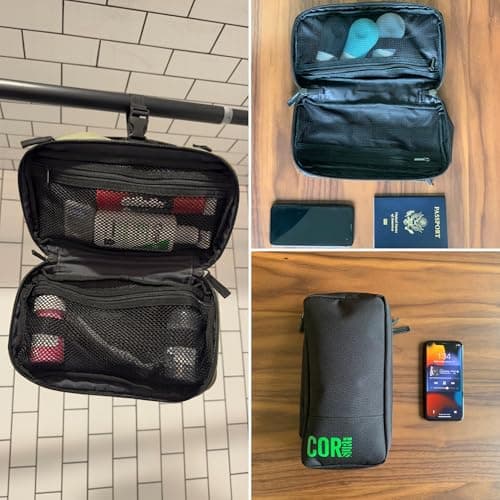 COR Surf Compact Toiletry Travel Bag Hanging, Premium Mens and Women Dopp Kit for Travel | Waterproof with 4 Separate Compartments and Waterproof Zippers (Black) — view 5