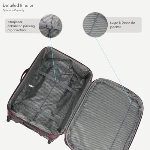 ARIANA Cabin Suitcase Lightweight Carry On Luggage Trolley Travel Bag 10Kg Hand Luggage 2 Wheels - 55x38x23cm (Burgundy, 21" Small (Cabin Size)) — view 4
