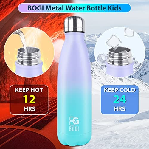 BOGI Insulated Metal Water Bottle, 500ml - Leakproof Stainless Steel - Keeps Hot & Cold - Sports Bottle for Girls & Boys - Mint — view 4