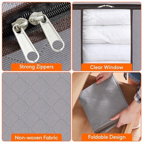 Lifewit 120L Clothes Storage Bags Large Storage Box With Lid Packing Boxes for Moving House With Reinforced Handle Thick Fabric Clear Window for Clothes Duvet Blankets Bedding, 3 Pack, Light Grey — view 4