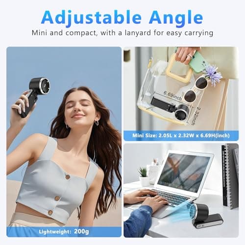 LKV Portable Handheld Turbo Fan 5-Speed USB-C Rechargeable Cordless Black — view 4