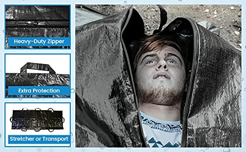 Primacare BB-3201 Body Bag Stretcher Combo with 8 Side Handles and Center Zipper, Waterproof Bags for Outdoor Camping Hiking and Sleeping, Polyethylene Cadaver Disaster Pouch, 90" x 36", Black — view 4