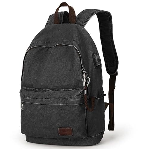 Muzee Canvas School Backpack with 15.6 inch Laptop for Men Women, Lightweight Anti-Theft Travel Daypack College Student Backpack Mit USB Charging Port