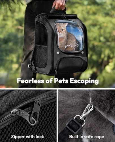 pecute Cat Backpack Large Space, Cat Carrier Backpack Bubble, Black — view 5