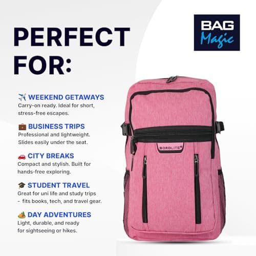 RYANAIR 40x20x25cm Carry On Underseat Cabin Backpack - Airline Approved Travel Rucksack - Approved for EasyJet, Jet2, RyanrAir, Virgin Atlantic, KLM (Pink) — view 3