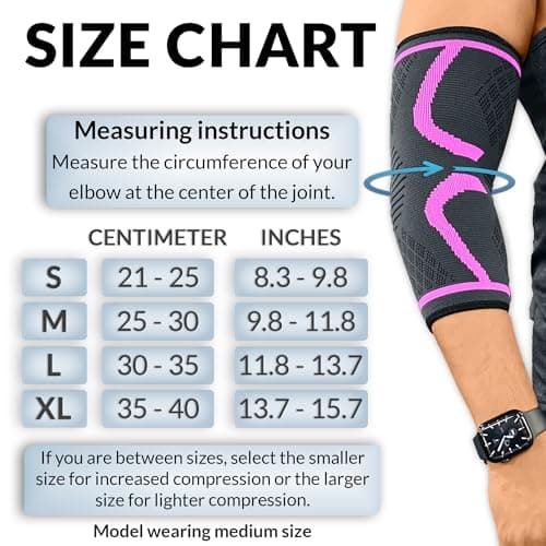360 RELIEF Elbow Support for Men, Women, Kids, 1 Pack Compression Elbow Sleeve for Tennis, Golfers, Sports, Fitness, Gym, Weightlifting, Medium, Pink + Laundry Bag — view 3