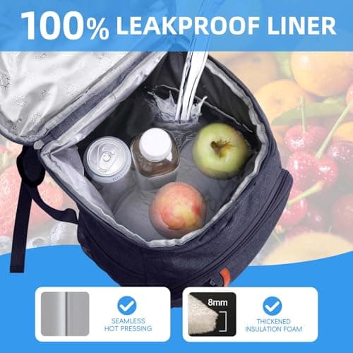 Bagtopia Camping Cooler Backpack 25 Cans, Leak Proof Soft Insulated Compartments Thermal Bag, Portable Lightweight Beach Travel Trip Picnic Lunch Backpack for Men and Women, Stripes-Navy Blue — view 5