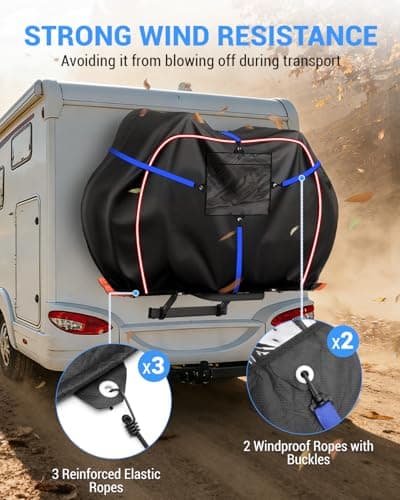 SUPAREE Motorhome Bike Cover 2 Bike Cover Waterproof Rack Bicycle Transport Covers 420D Oxford with Warning Sign Pocket and Rear Mounting Slot Rainproof Tear-resistant — view 4