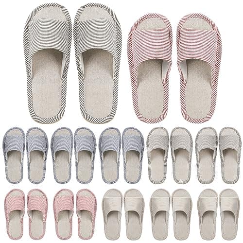 Suhine 12 Pairs House Slippers for Guests Spa Slippers with Open Toe Indoor Slippers Non-Slip Comfortable Breathable for Travel Hotel Home Bedroom Unisex (Classic), As shown in the pictures, M