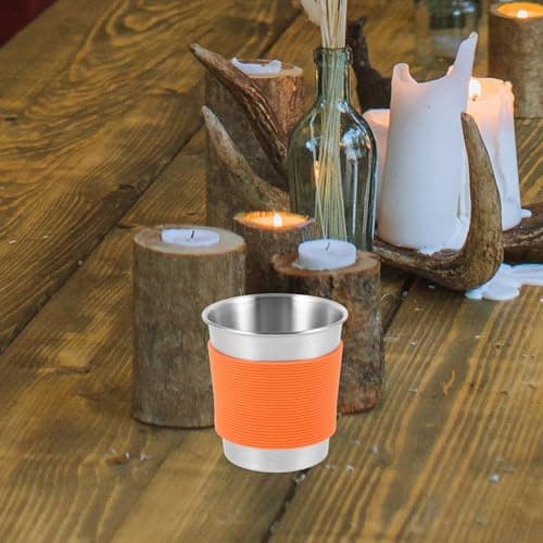 TEHAUX Stainless Steel Water Cup Anti-scalding 2pcs with Silicone Sleeve, Single-Layer Metal Mug Easy to Clean, Flat Base, for Table and Desk, Camping and Travel Drinking Cup — view 6