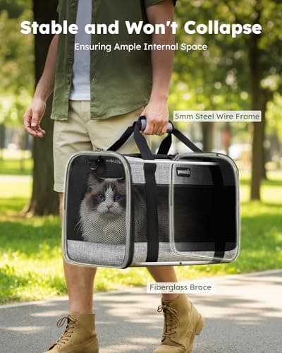 pecute Cat Carrier Large, Breathable Pet Carrier Bag, Dog Carrier XL, Grey — view 4